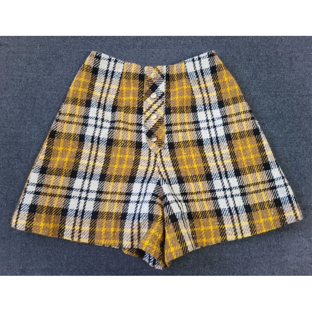 Vintage 60s 70s‎ Yellow Plaid High Rise Waisted Shorts Mod Gogo XXS/XS Twiggy